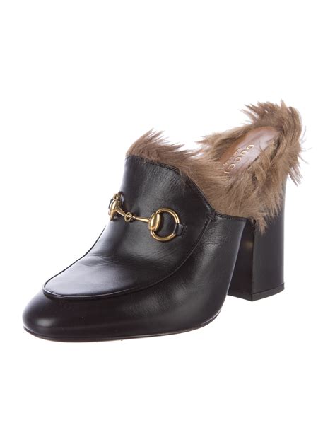 gucci black princetown leather fur lined mules|gucci mules on heel.